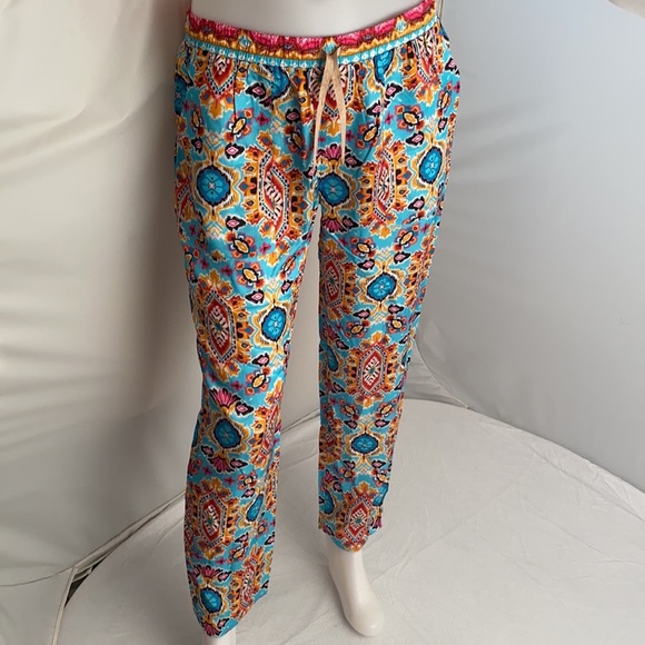 Hale Bob Peliah silk charmeuse pants in turquoise multicolor print M